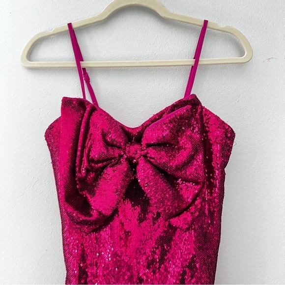 Torn by Ronny Kobo Pink Lindsay Dress, Sequin Bow Mini Dress Sz XS - Picture 3 of 9